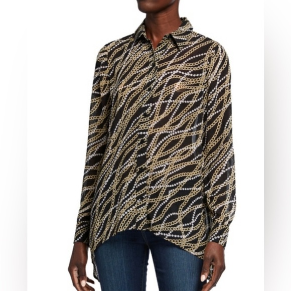 Michael Michael Kors Women’s Sheer Button Down Top SzS  Chain Pearl Print - Picture 14 of 14